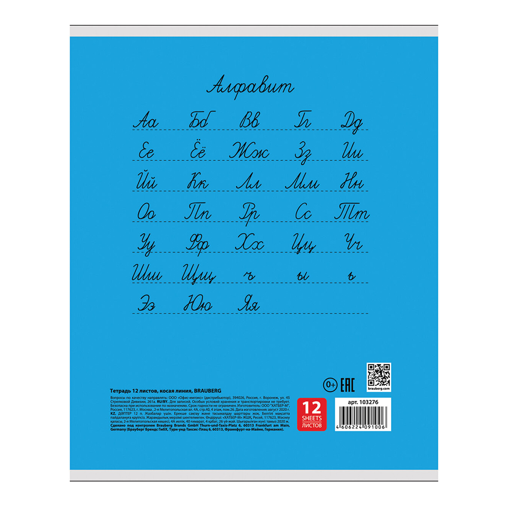 Тетрадь Brauberg 103276 классика, косая линия, Ассорти, 5 дизайнов, 12 листов