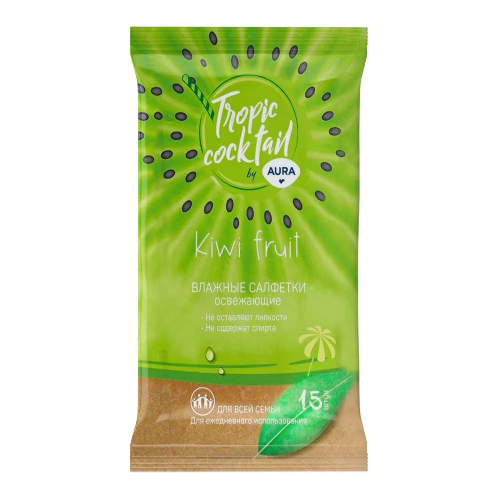 Влажные салфетки Aura освежающие, тропик, 15 шт