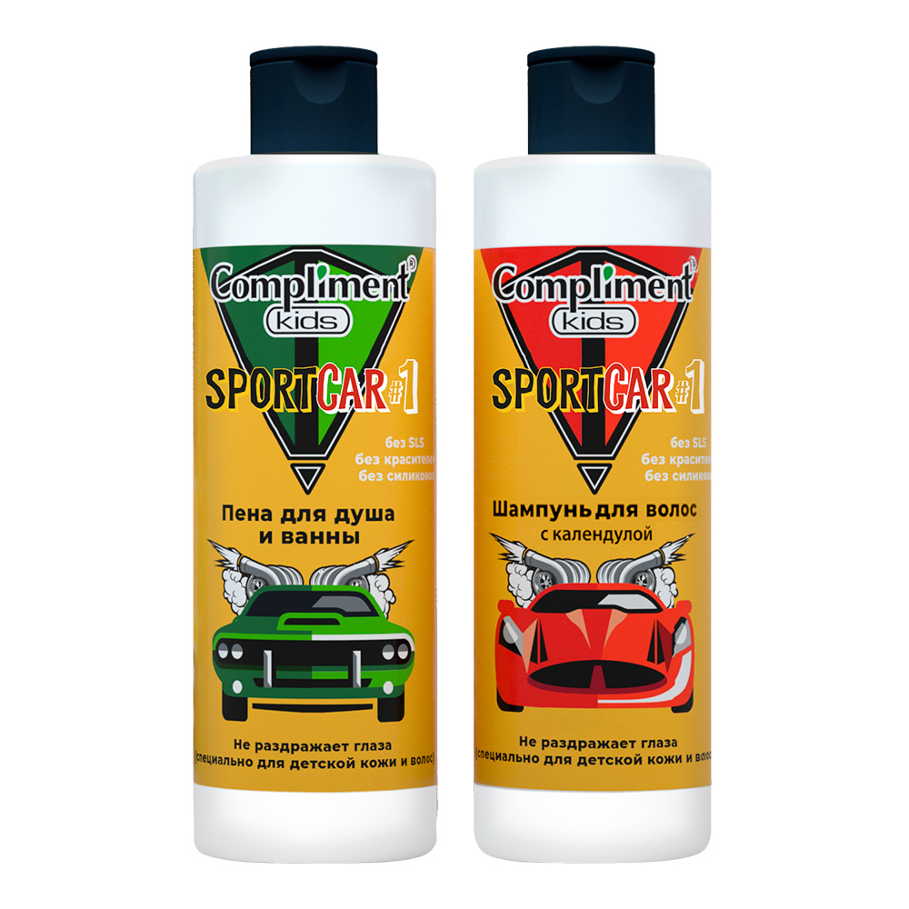 картинка Набор подарочный Compliment Kids №1168 Sportcar (Пена для душа и ванны 250 мл + шампунь для волос с календулой 250 мл + магнит), детский 