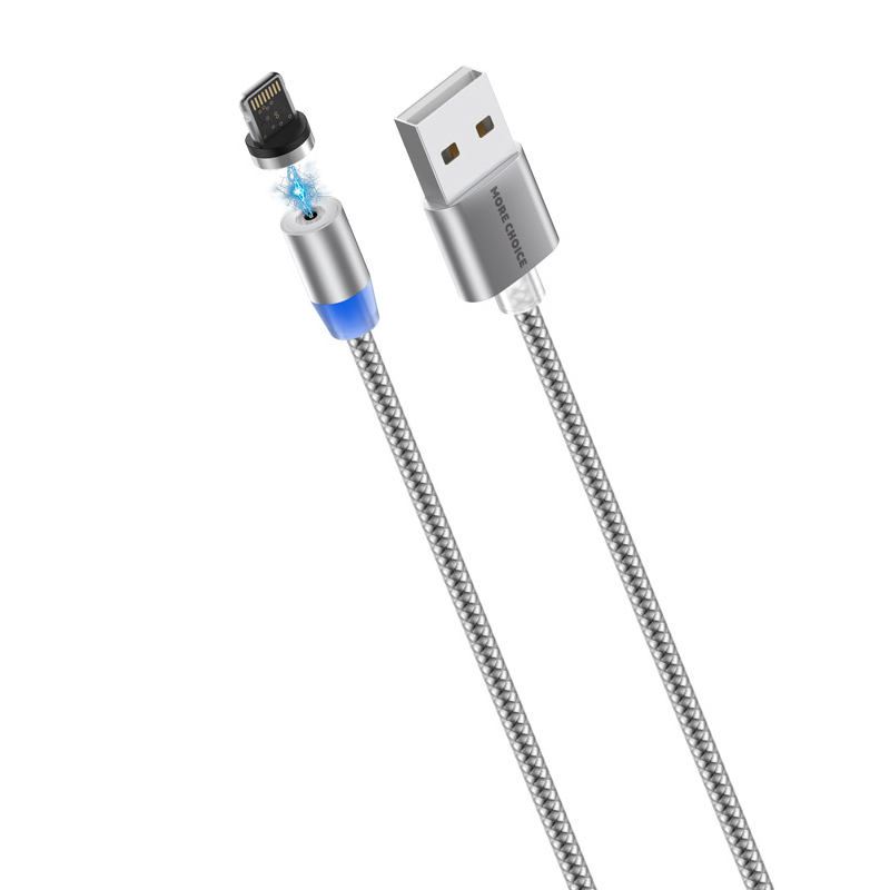 картинка Дата-кабель для зарядки MoreChoice K61Si Smart USB Lightning 8-pin Magnetic 2.4А, серый, 1 м 