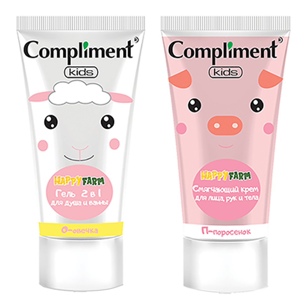 картинка Набор подарочный для девочек Compliment kids happy farm №1163 (крем для лица рук и тела 150 мл + гель для душа 150 мл + магнит) 
