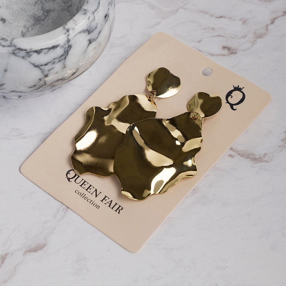 Бижутерия Queen Fair Серьги Атмосфера,кувшинка,застежка гвоздик,золото, бижутерный сплав, 7,4 см