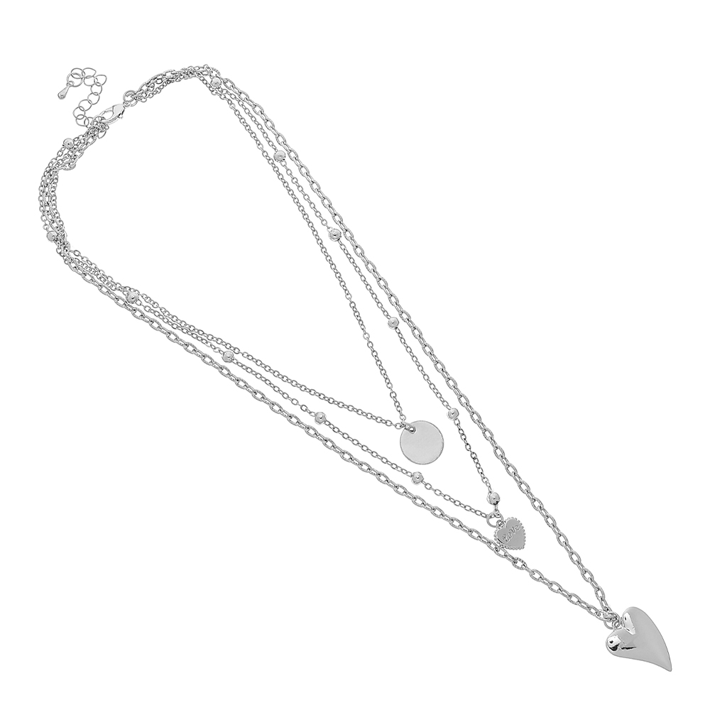 Бижутерия Queen Fair 10789438 Кулон Цепь два сердца и круг, бижутерный сплав, серебро, 46 см