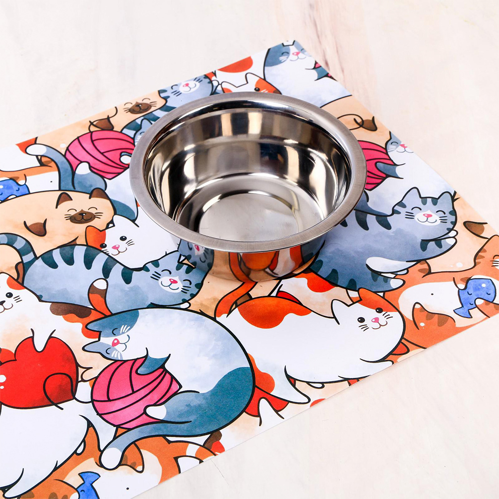 картинка Коврик 4087869 под миску «Сытый котик» 43х28 см 