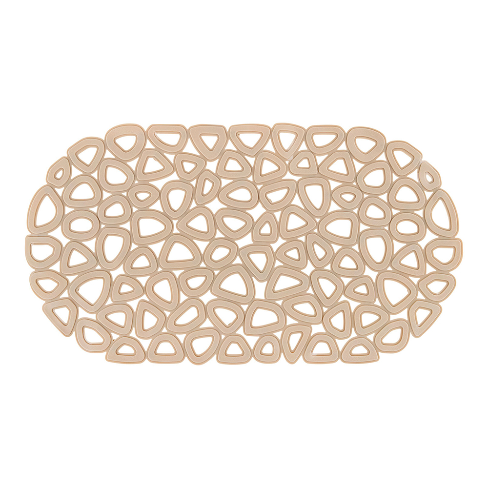 картинка Коврик для ванной противоскользящий 700380 Треугольники, овальный, 68*37 см, ПВХ, бежевый 