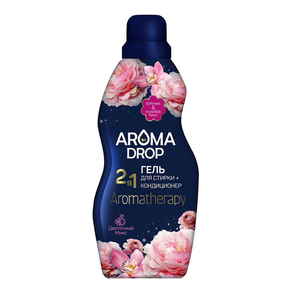 картинка Гель для стирки Aroma Drop Aromatherapy + кондиционер 2 в 1, Цветочный микс, 1 л 