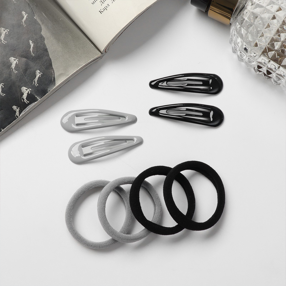 картинка Набор для волос 10072666 Мира (4 невидимки 5 см + 8 резинок 3,5 см), серо-чёрный 