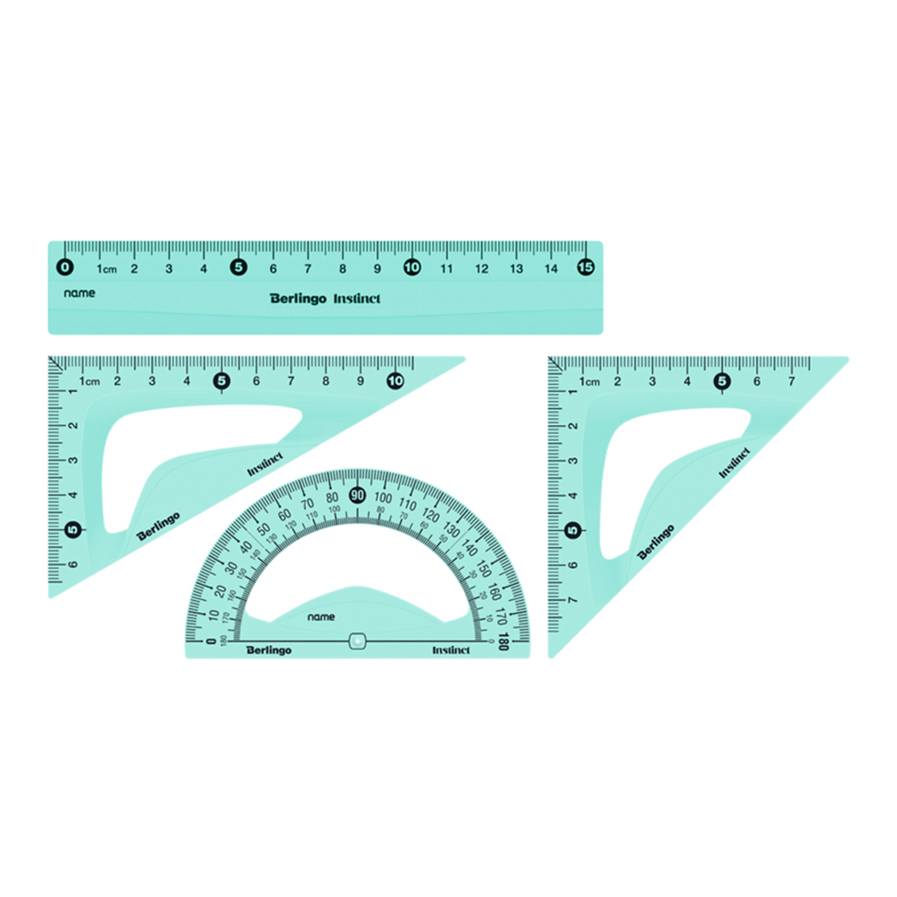 Набор чертежный Berlingo RS_40015 Instinct треугольник 2шт, линейка 15см, транспортир, пластик, ассорти