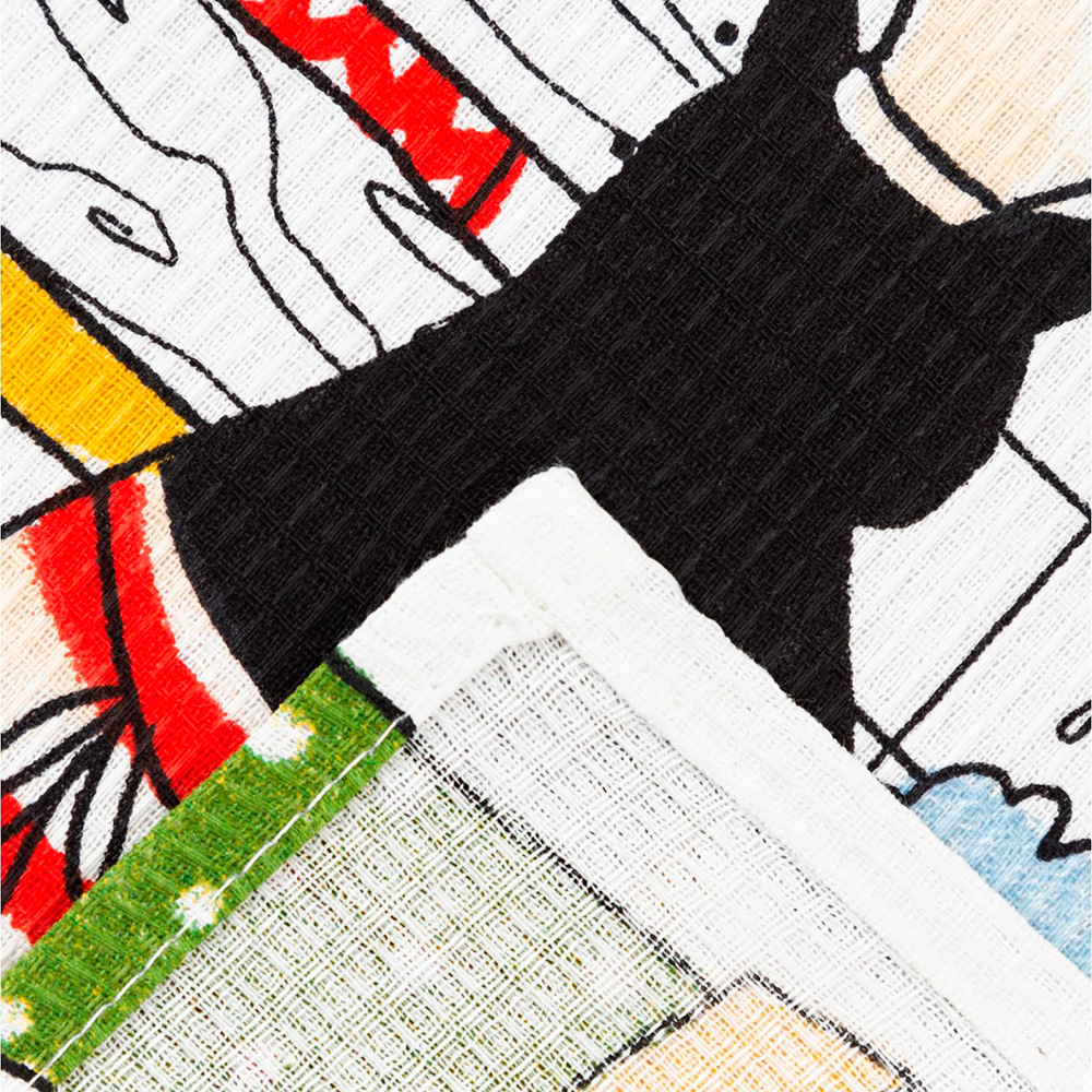 Полотенце кухонное Доляна 5423141 Котик на кухне, вафельное полотно 35*60 см, Белый