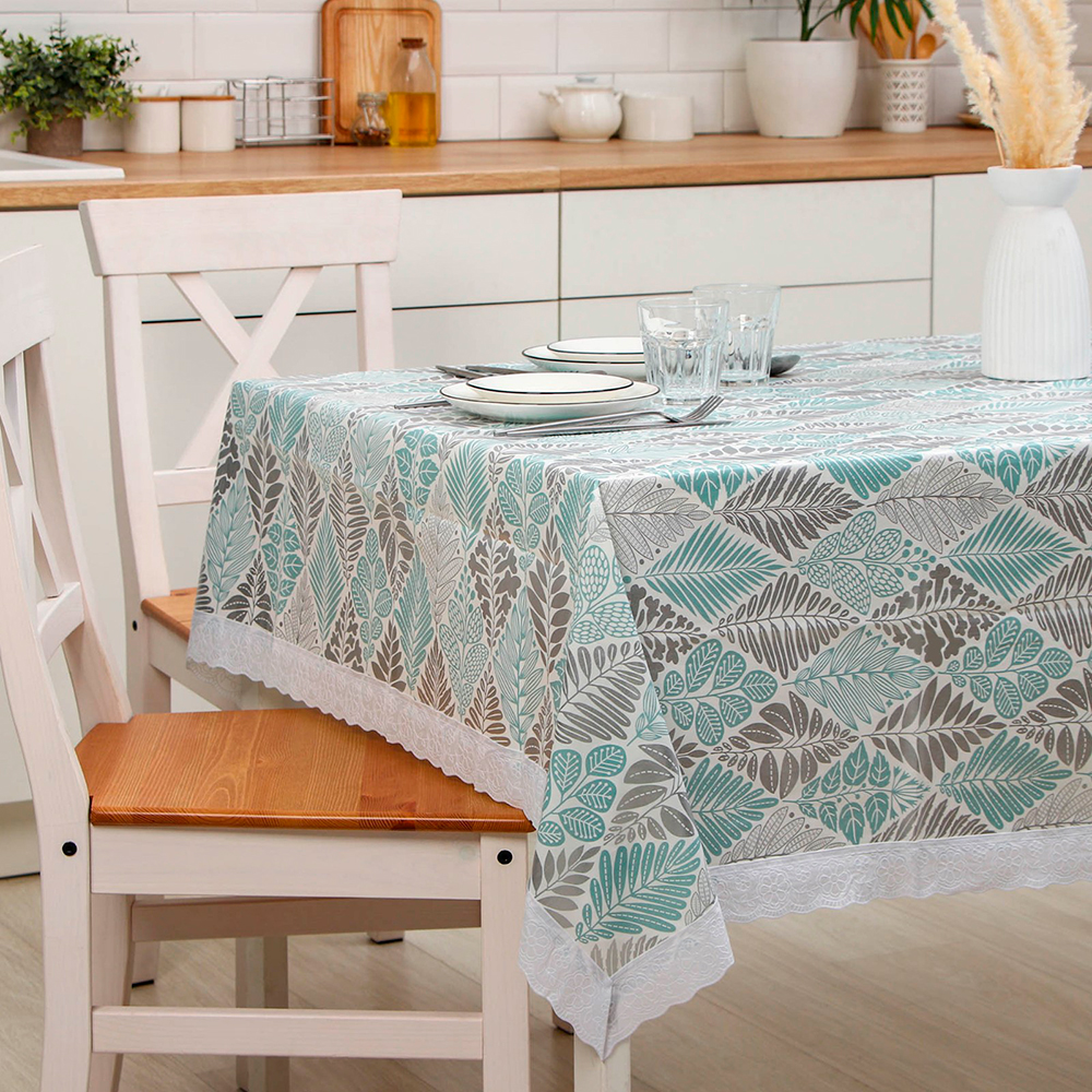 Скатерть 1107404 нетканная основа, многоразовая Кружево 130*140 см, ПВХ, в ассортименте