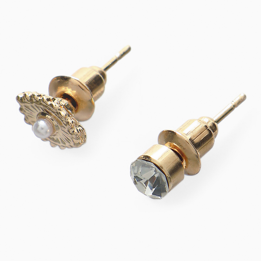 Бижутерия Queen Fair 10826354 Серьги каффы Бублик, пластик, стразы, бижутерный сплав, железо, золото, 9 шт