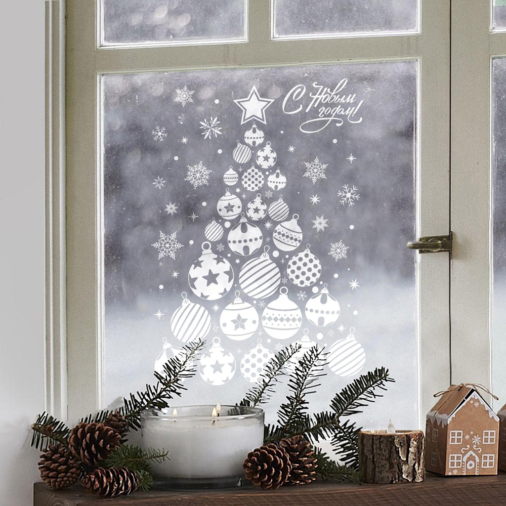 Наклейка на окно 4921115 Елка из игрушек 33 × 50 см