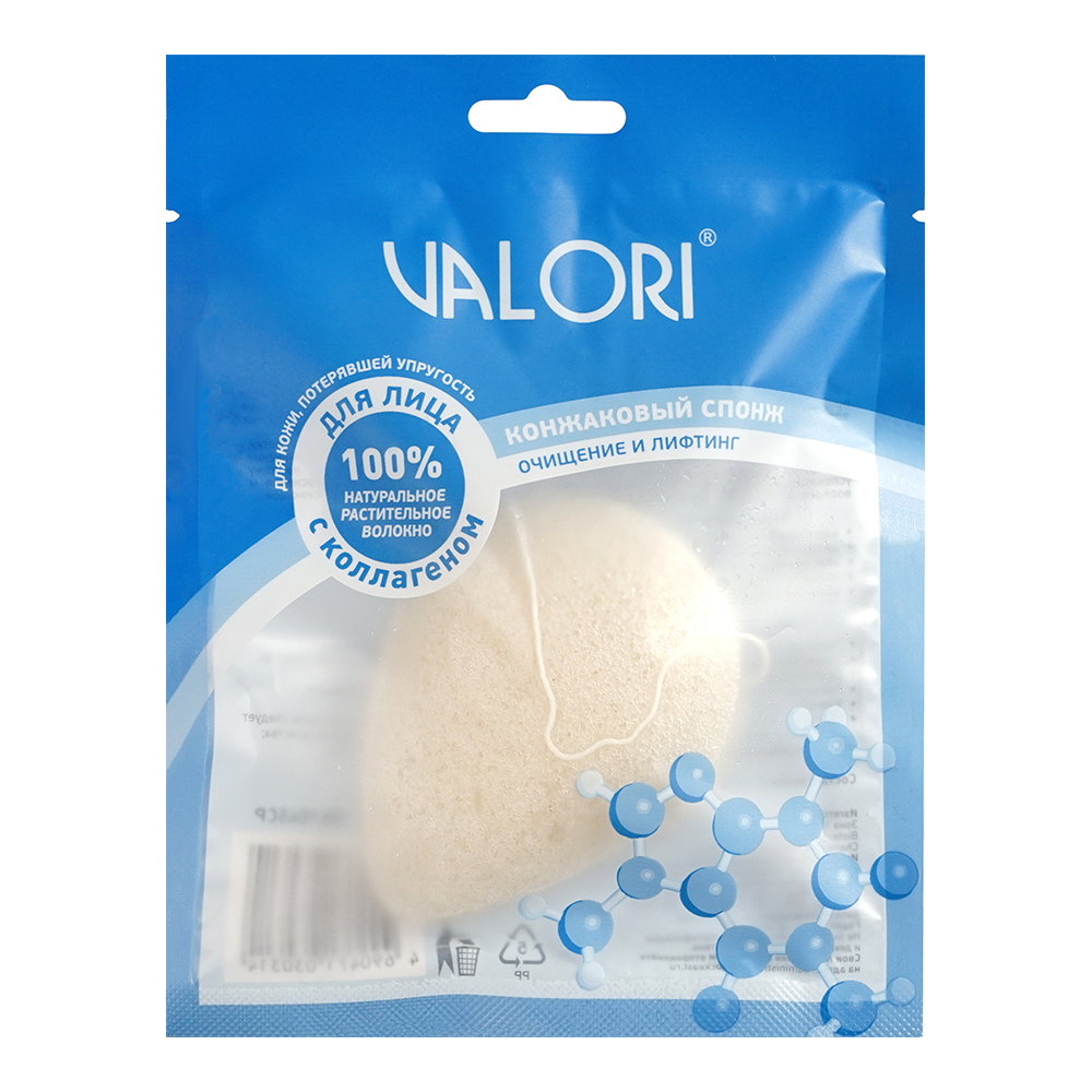 картинка Спонж Valori MK9045CP для умывания, экстракт коллагена, 1 шт 