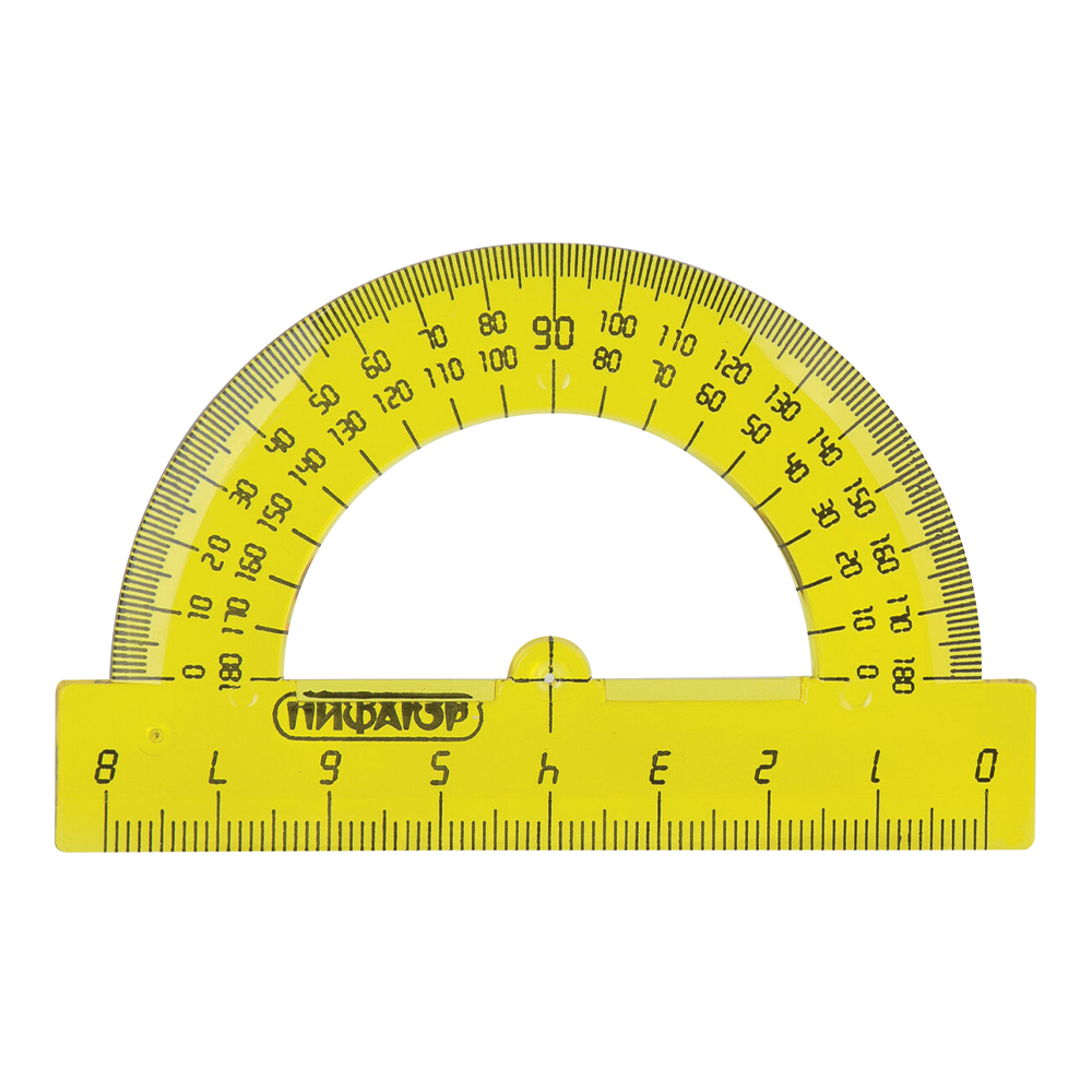 Набор чертежный Пифагор 210624 линейка 16 см, 2 треугольника, транспортир, пластик, цветные, 4 предмета