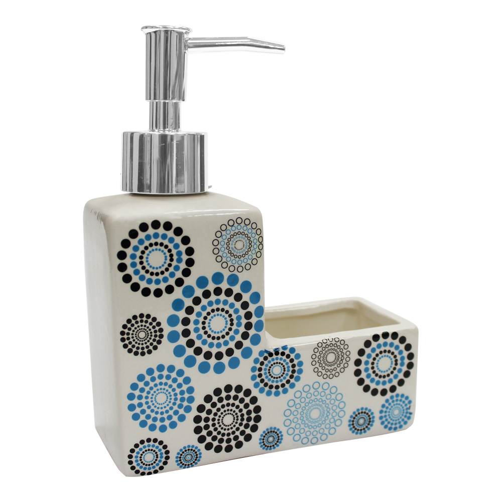 картинка Дозатор для моющих средств DMSG-04 с губкой, 14*6*17 см, керамика, поролон, в ассортименте 