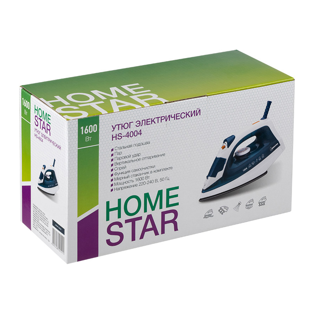 Утюг HomeStar 002676 HS-4004, стальная подошва, голубой, 1600 Вт
