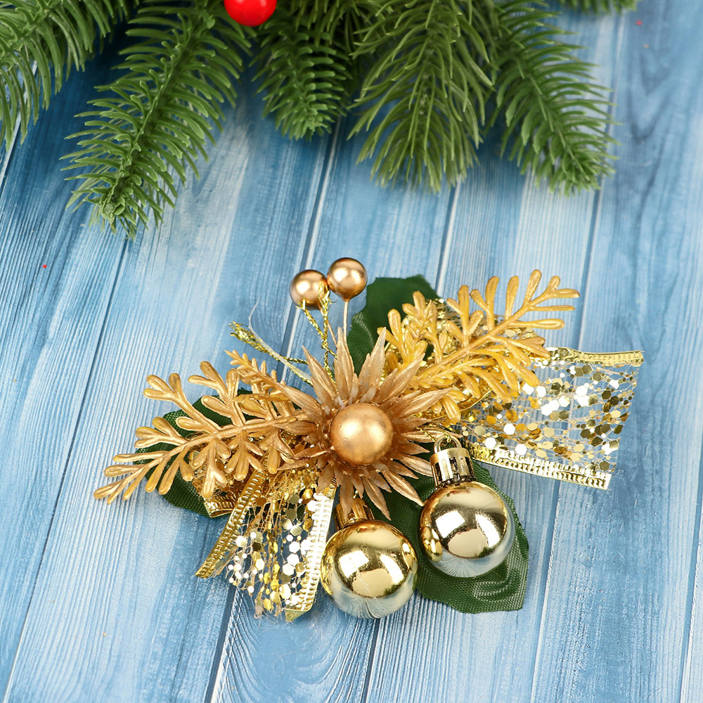 Новогоднее Украшение 6947631 Зимнее чудо, цветок шарики, 12*11, пластик, золото, 2 шт