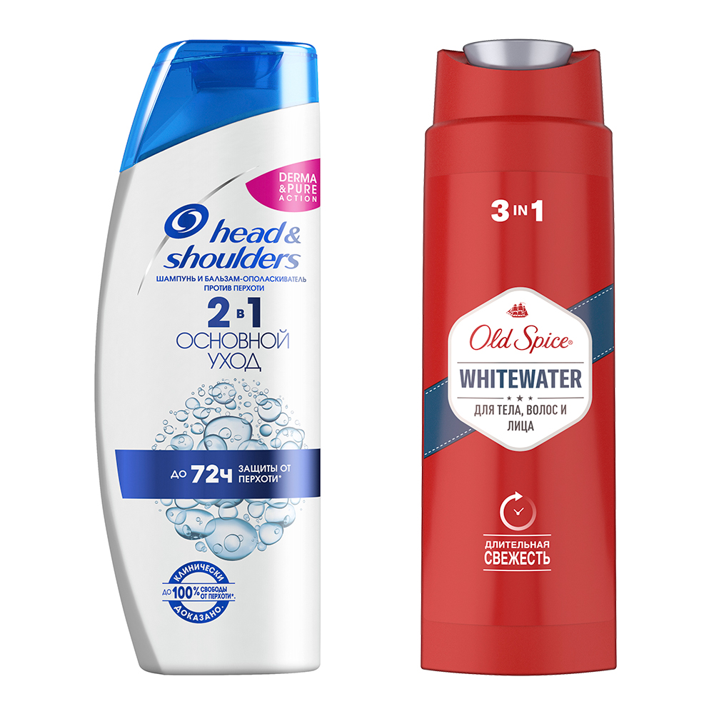 картинка Набор подарочный Head & Shoulders (шмпунь от перхоти 2 в 1 Основной уход 200 мл Old Spice Whitewater гель для душа 200 мл), мужской 