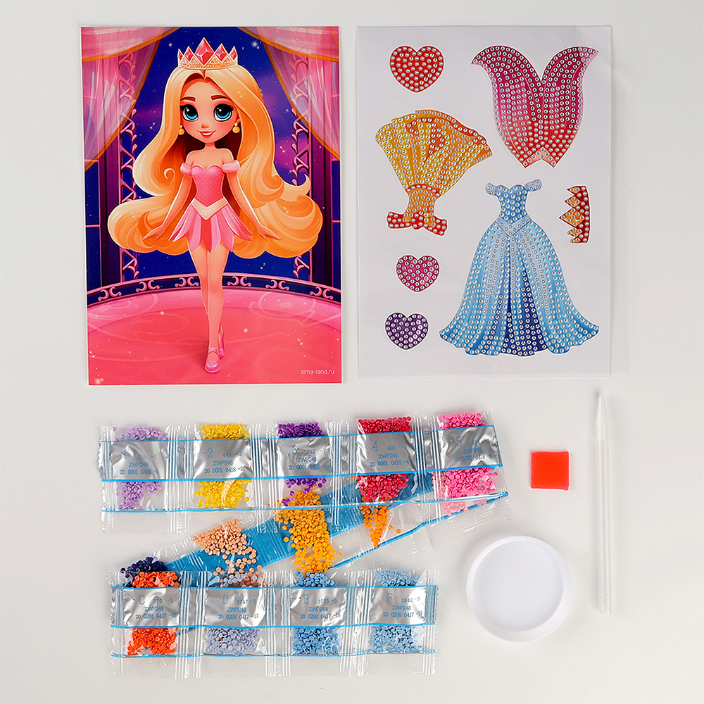 картинка Мозайка 10451054 алмазная Принцесса, с частичным заполнением, Бумага, пластик, 14*20 см 