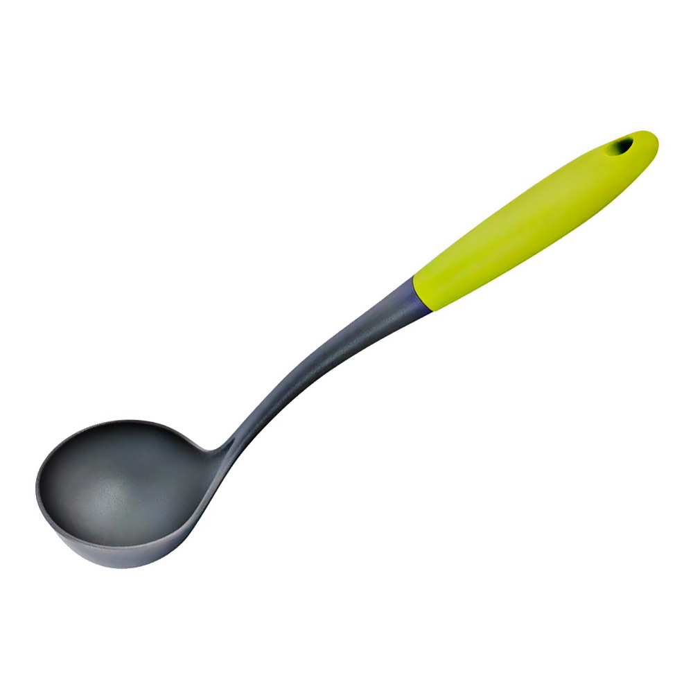 картинка Половник Mallony 005426 Novita, с цветной ручкой из TPR, 33,5 см, нейлон, серый, зеленый 