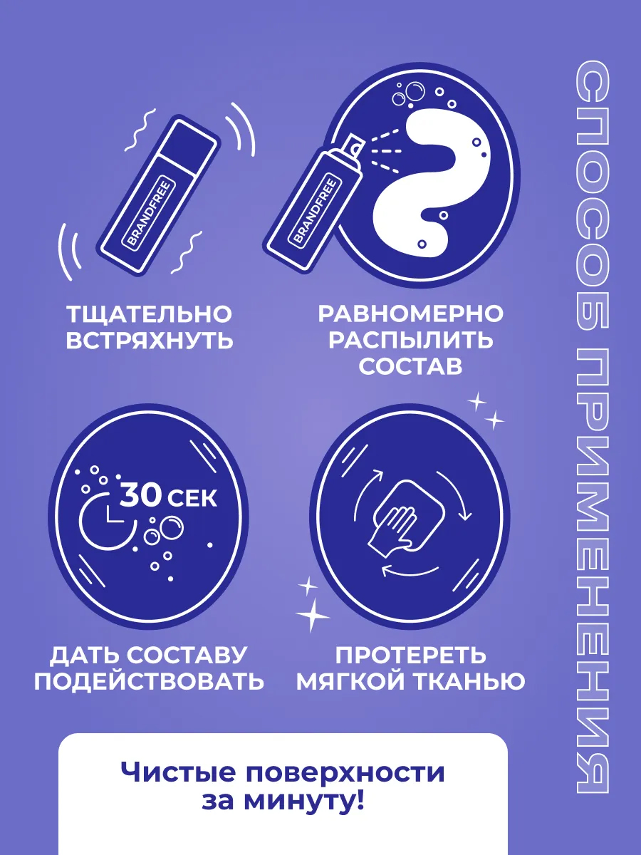 картинка Чистящее средство Brandfree Очиститель-чудо пенный для пластика стекол и поверхностей, 400 мл 