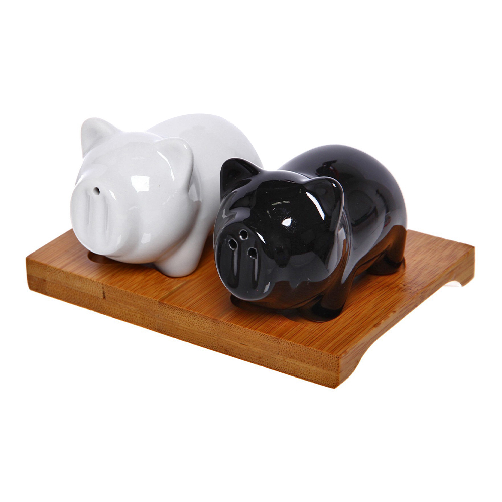 Набор для специй 312-0032 2 предмета, перечница + солонка Поросята, на бамбуковой подставке