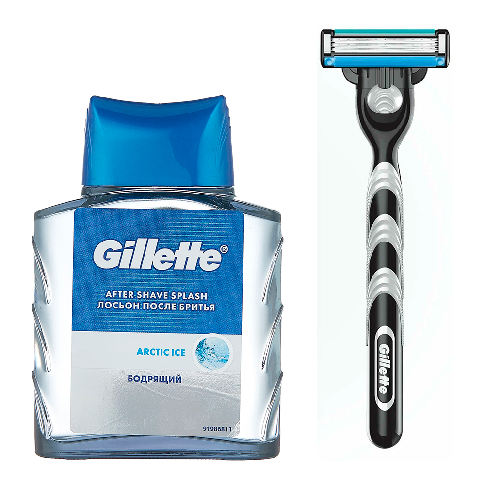 картинка Набор мужской Gillette Mach3 (станок + лосьон после бритья Arctic Ice 50 мл) 