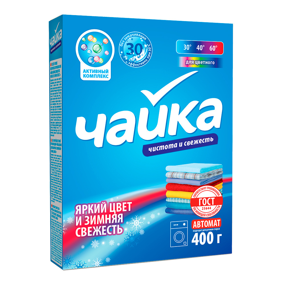 картинка Стиральный порошок Чайка Яркий цвет и зимняя свежесть, автомат, 400 г 