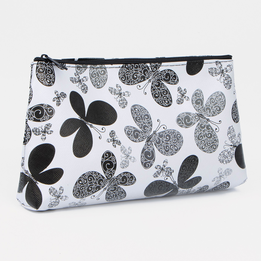 картинка Косметичка 4455137 на молнии 19*2*10 см, искусственная кожа, бело-чёрный 