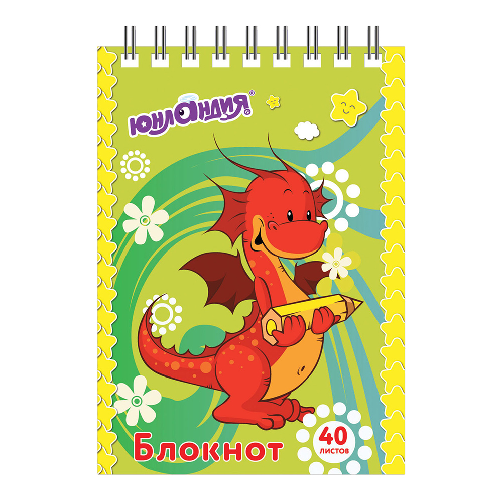 Блокнот Юнландия 129860 Мультяшки, А7 75*105мм, гребень, в клетку, 40 листов