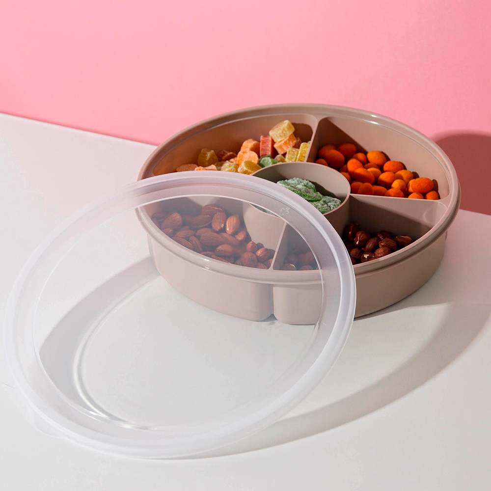 Менажница 6628156 с крышкой, 5 секций, цвет: капучино, пластик