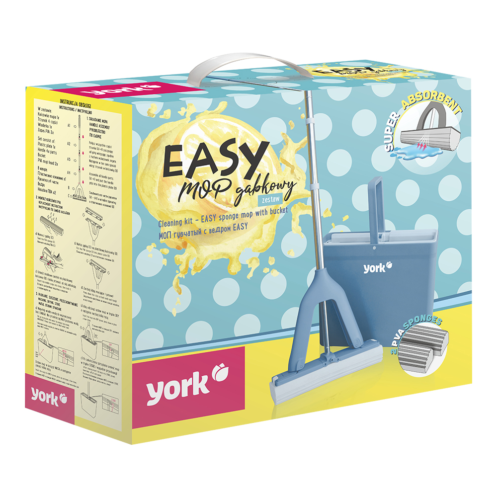 Швабра с вертикальным отжимом York 072060 ИЗИ узкое с ведром