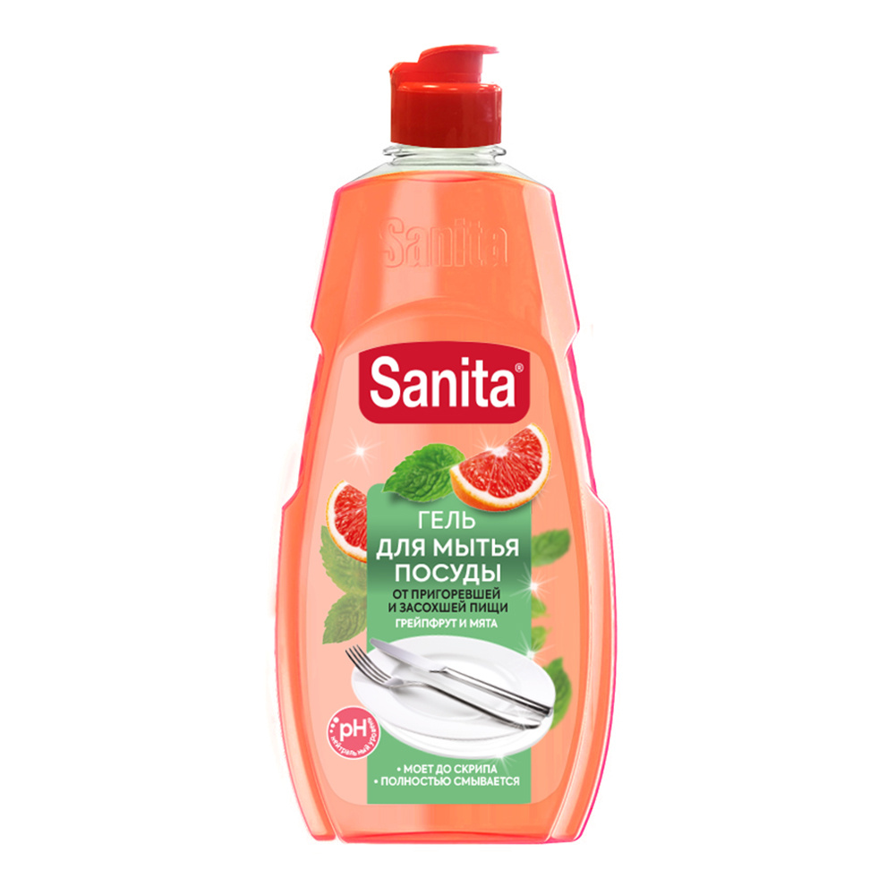 картинка Средство для мытья посуды Sanita гель от засохшей пищи и жира, Грейпфрут + мята, 450 г 