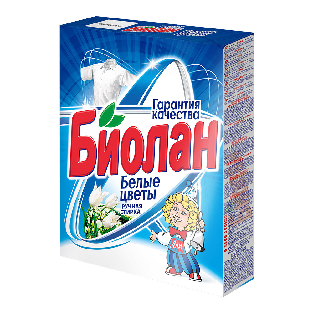 картинка Стиральный порошок Биолан Белые цветы, для ручной стирки, 350 г 