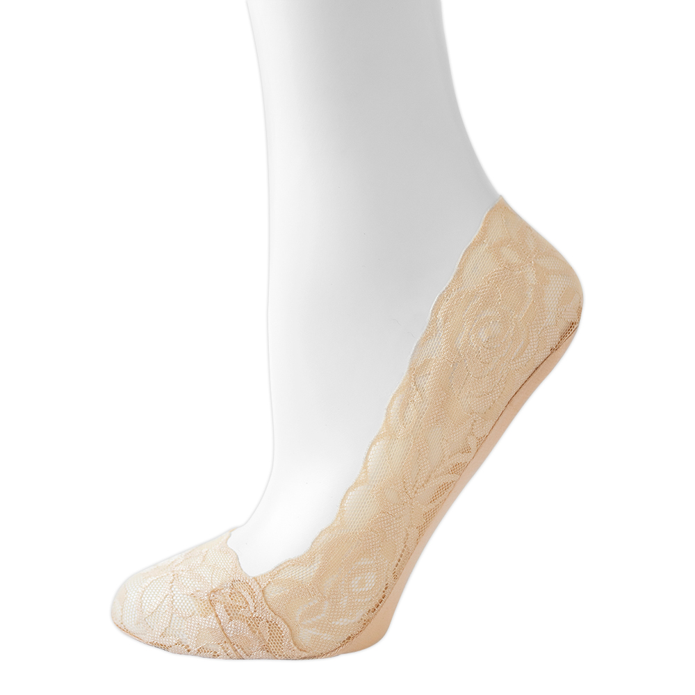 Подследники капроновые Oemen 8012 кружевные хлопк. подошва, силикон на пятке, размер 23-25, бежевый