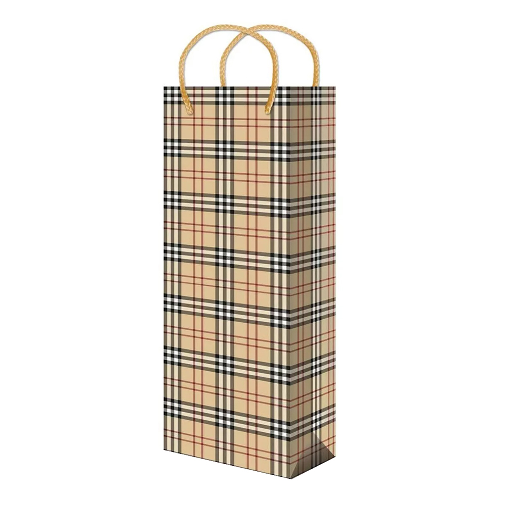 Пакет подарочный для бутылок В-417/418/419/4120/421 Клетка 12,3*36,2*7,8 см, в ассортименте