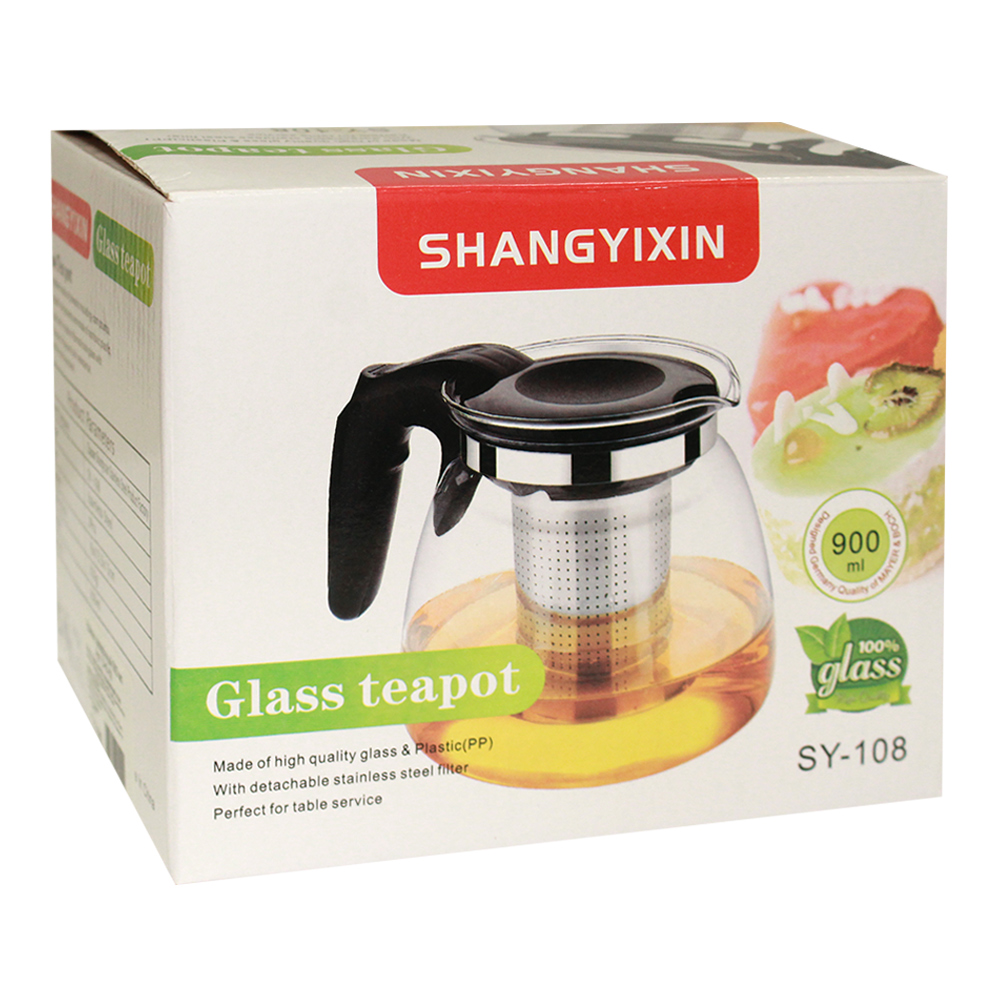 Чайник заварочный CHS-03 с металлическим фильтром, черный, стекло, 700 мл