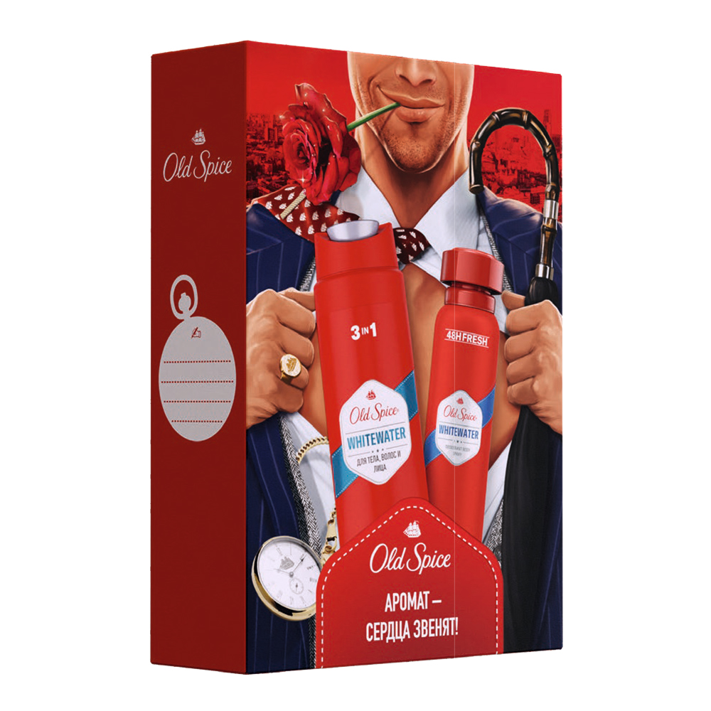 картинка Набор подарочный Old Spice Whitewater (дезодорант - спрей 150 мл + гель для душа 3 в 1 250 мл), мужской 