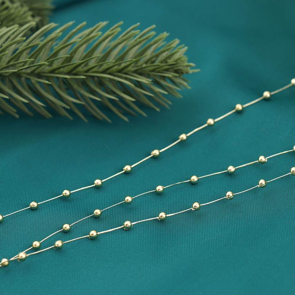 Бусы на ель 10480535 Бусинки 2 мм, 2 м, пластик, золотой