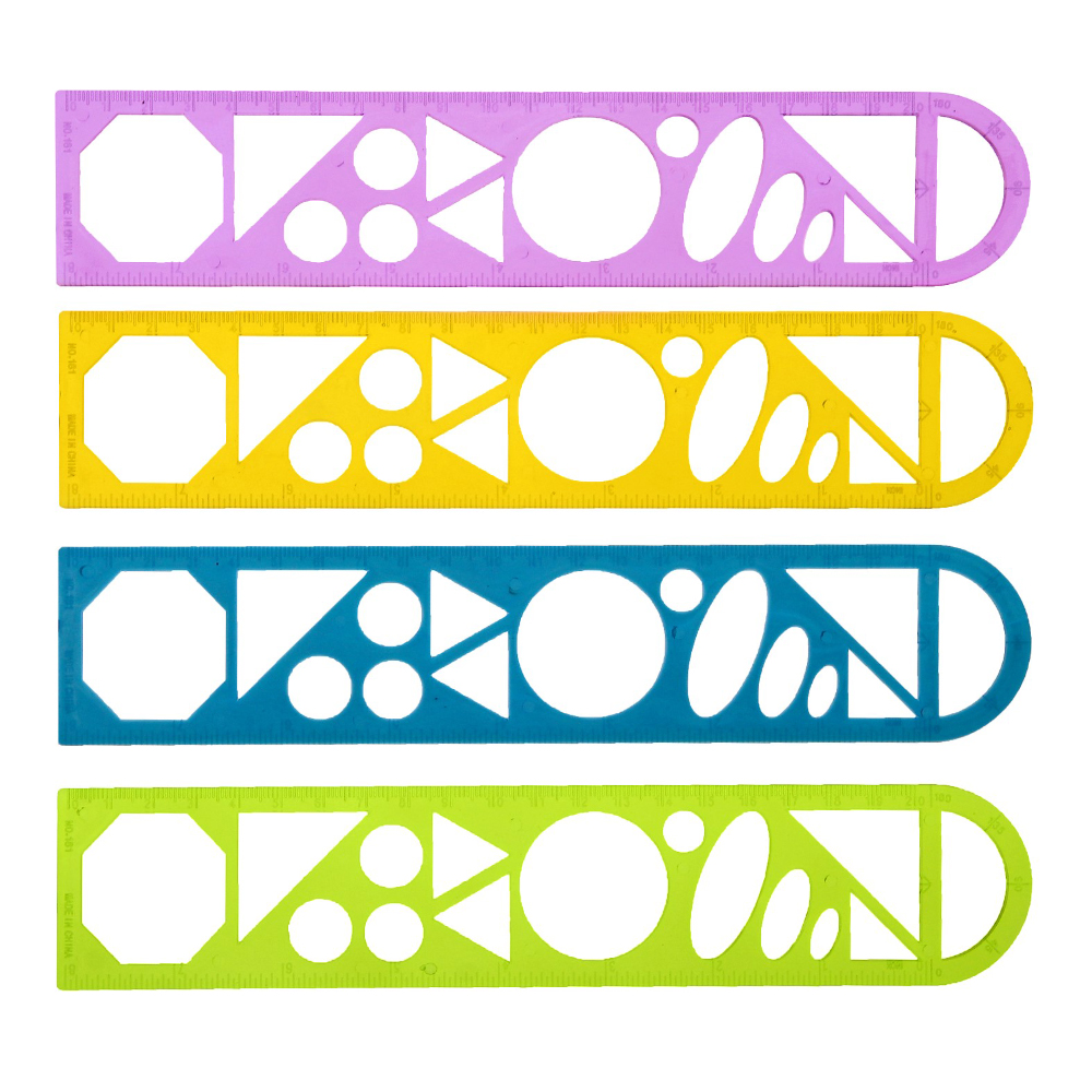 Трафарет Calligrata 541274 3 в 1 (линейка 20 см, транспортир), пластик, в ассортименте