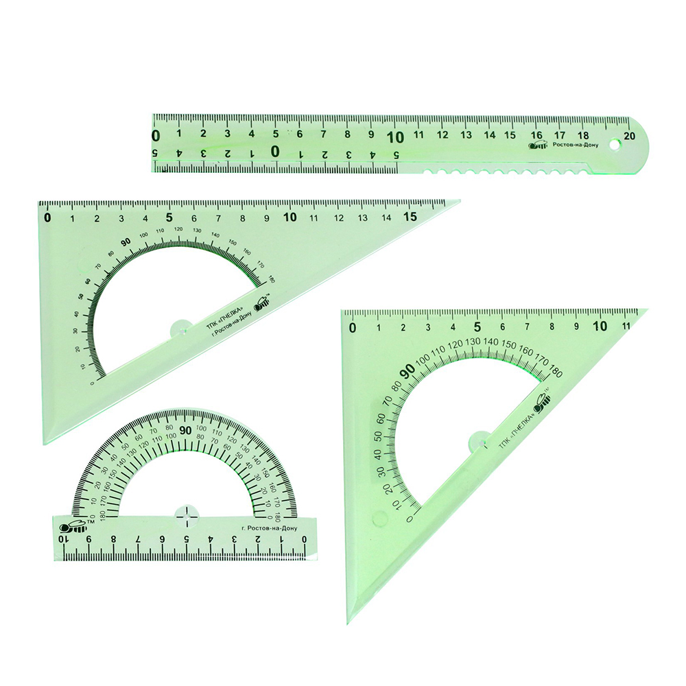 Набор чертежный Calligrata 5598630 линейка 20 см, 2 треугольника, транспортир, пластик, в ассортименте, прозрачный