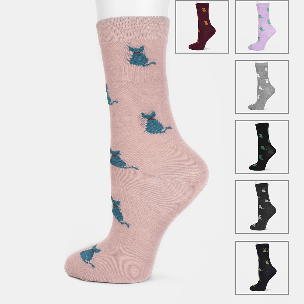 Носки женские Oemen VN3607 хлопковые, с кошечками, размер 25, в ассортименте