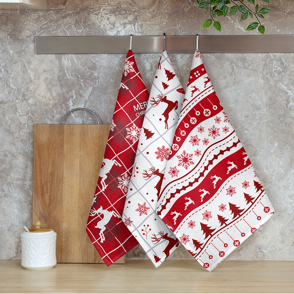 Полотенце кухонное Самойловский Текстиль 933355 Рождественские олени, вафельное, НГ 45*60 см