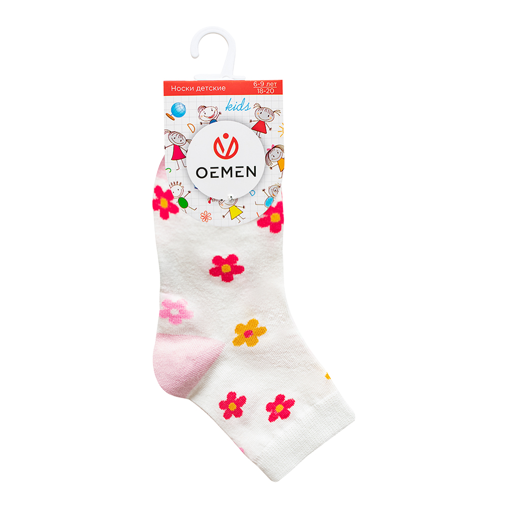 Носки детские Oemen PK022 с принтом в цветочек, размер 14-18, молочный