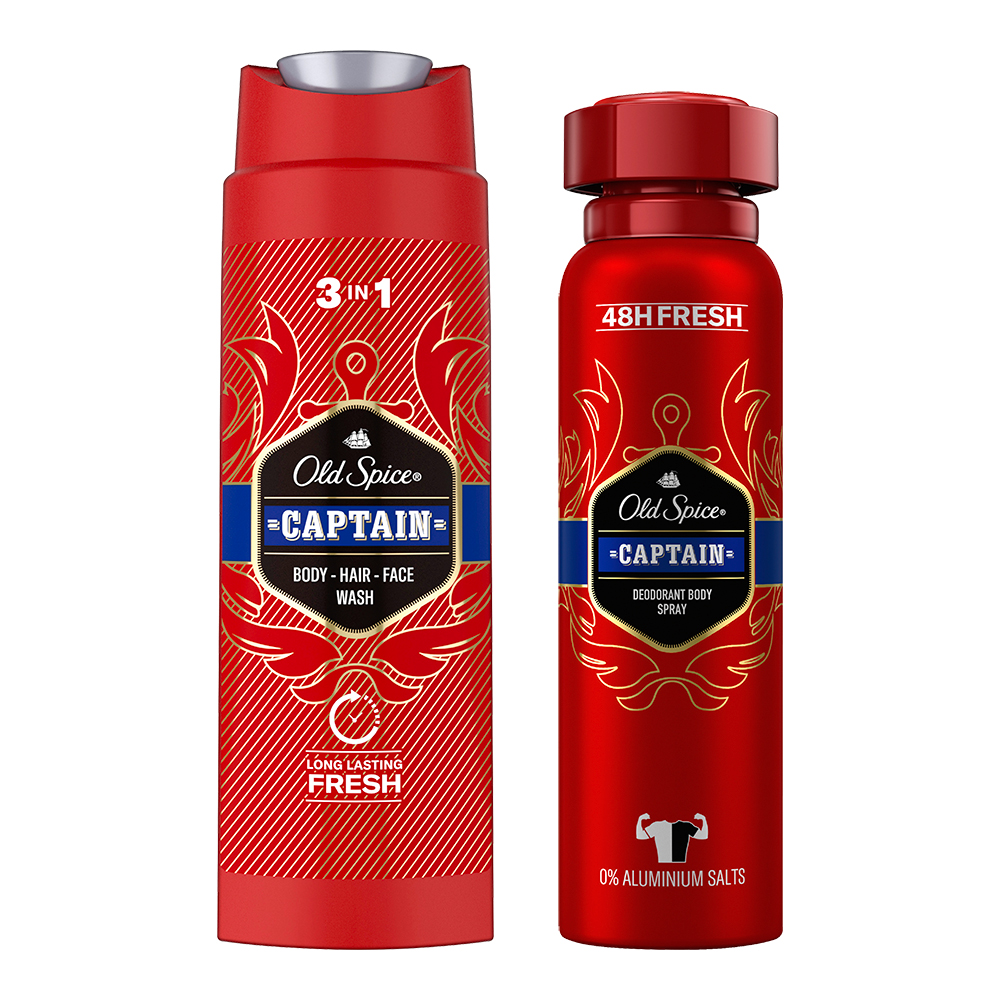 картинка Набор подарочный Old Spice Captain (дезодорант - спрей 150 мл + и гель для душа 3 в 1 250 мл), мужской 