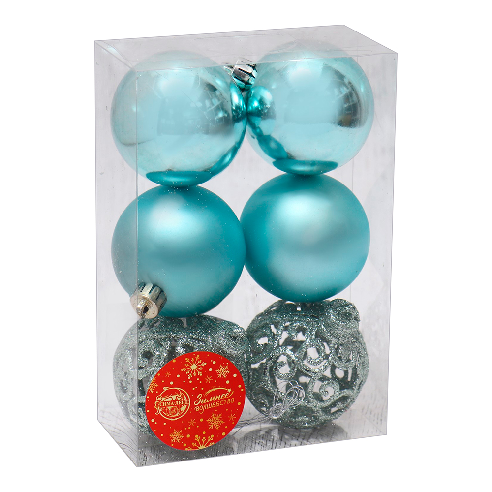 Набор новогодних шаров 6531926 Николь узоры 6 см, зелёный, 6шт